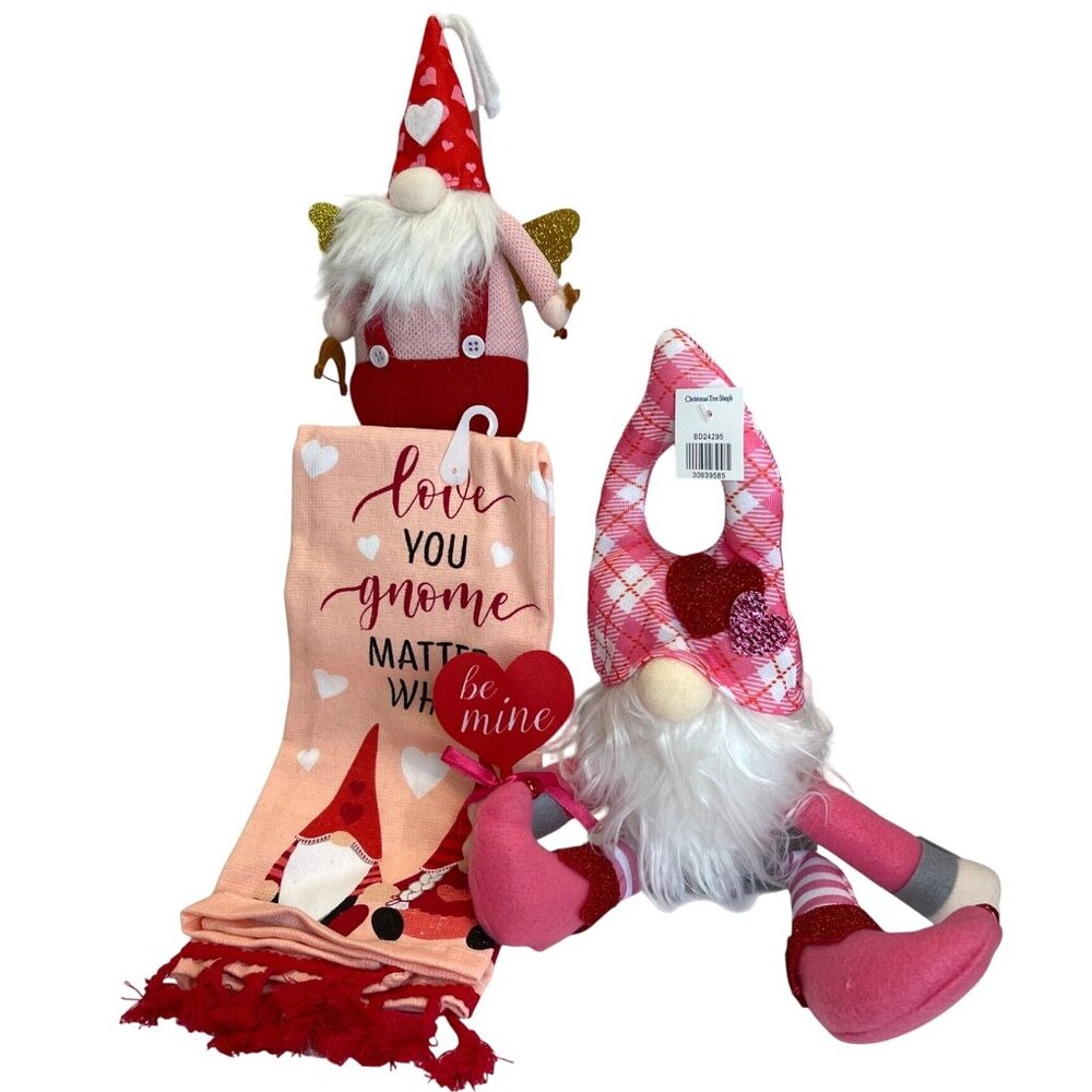 Valentine Day Holiday Cupid 3pc Lot Set Love Gnome Kitchen Towel Door Hanger NWT - Picture 2 of 10